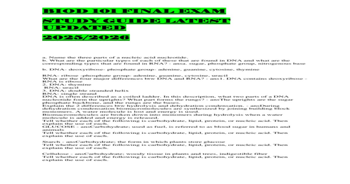 BIOD 101 Final Exam Study Guide