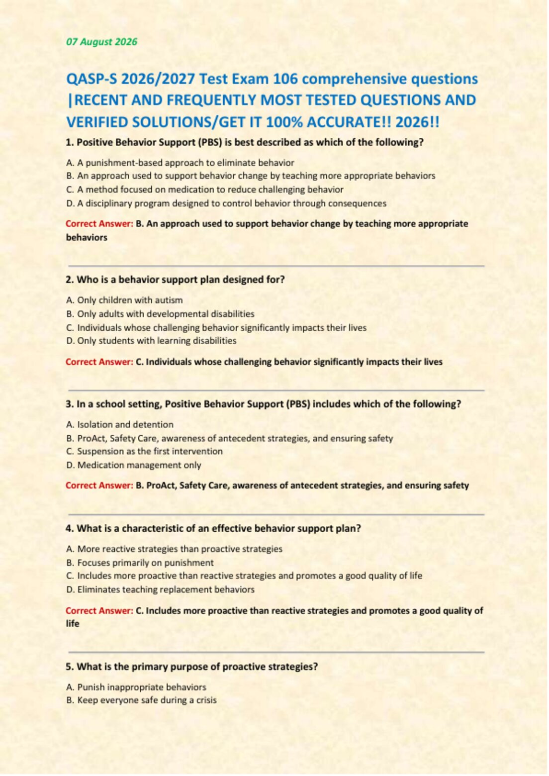 QASP-S 2026/2027 Test Exam 106 comprehensive questions  |RECENT AND FREQUENTLY MOST TESTED QUESTIONS AND  VERIFIED SOLUTIONS/GET IT 100% ACCURATE!! 2026!!