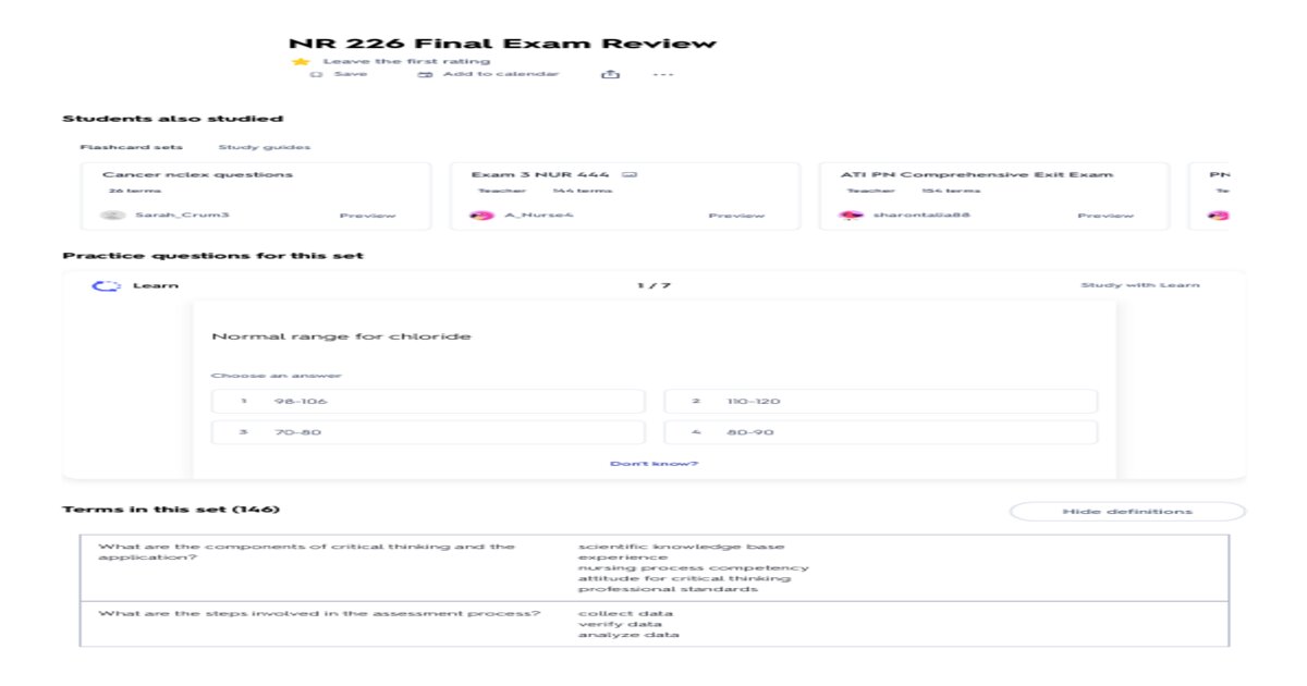Nr 226 final exam study guide complete