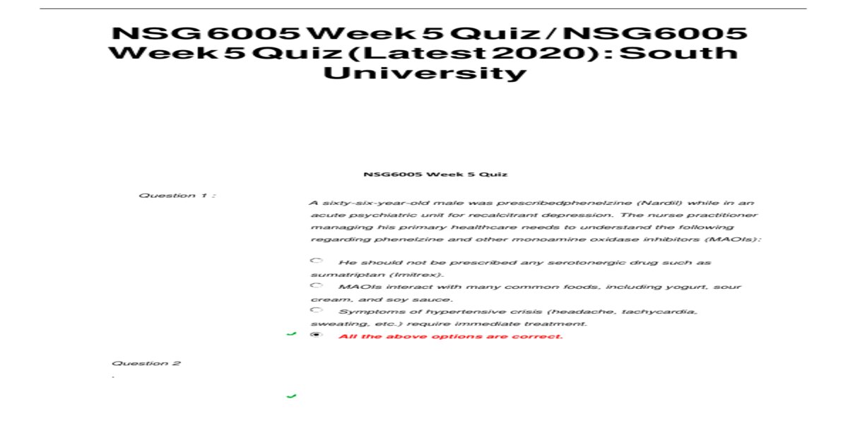 NSG 6005 Week I5 Quiz NSG6005 Week  5 Quiz Latest 2026 South University
