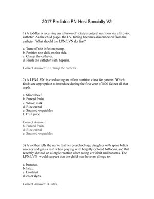 Pediatric PN HESI Specialty Exam Questions and Answers (55 Questions) – Latest 2020–2021 Guide