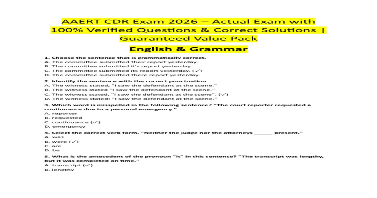 AAERT CDR FINAL EXAM STUDY GUIDE 2025/2026 ACCURATE QUESTIONS AND CORRECT DETAILED ANSWERS WITH RATIONALES || 100% GUARANTEED PASS BRAND NEW VERSION