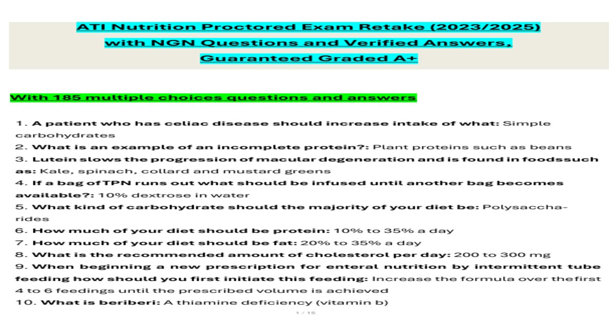 Ati nutrition proctored exam retake 2