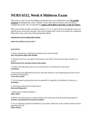 NURS 6512 Week 6 Midterm Exam Quiz Questions and Answers (Correct Solutions)