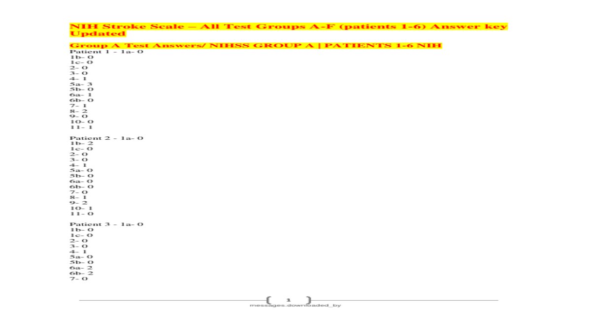 NIH Stroke Scale | Group A (Patients 1–6) | 2025/2026 Updated Edition – Complete, Real & Authentic