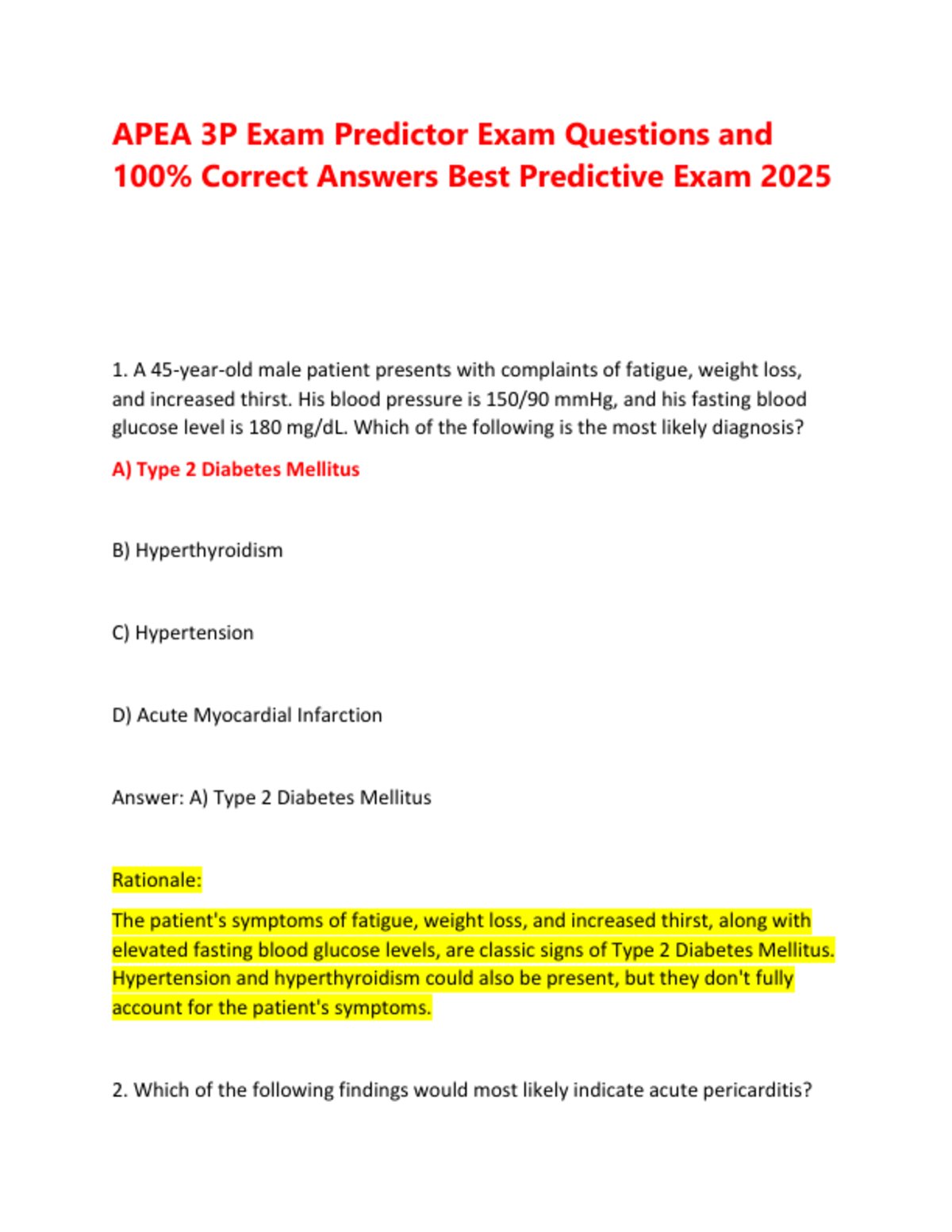 APEA 3P Test Bank |2025/2026 Latest Edition 150 -Based Questions with Verified
