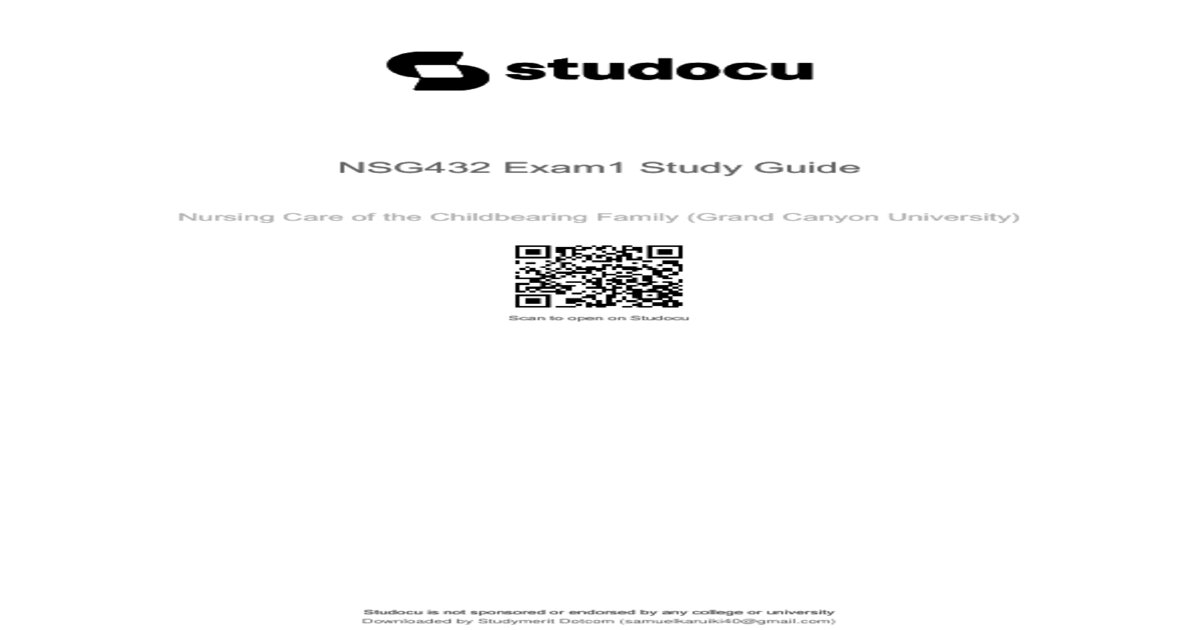 NSG432/ NSG 432 Exam 1 (Latest 2026/2027 Update) | Complete Exam Questions with Verified Answers and Detailed Rationales | GTPAL, Naegele's Rule, Pregnancy Signs | A+ Graded | Grand Canyon University