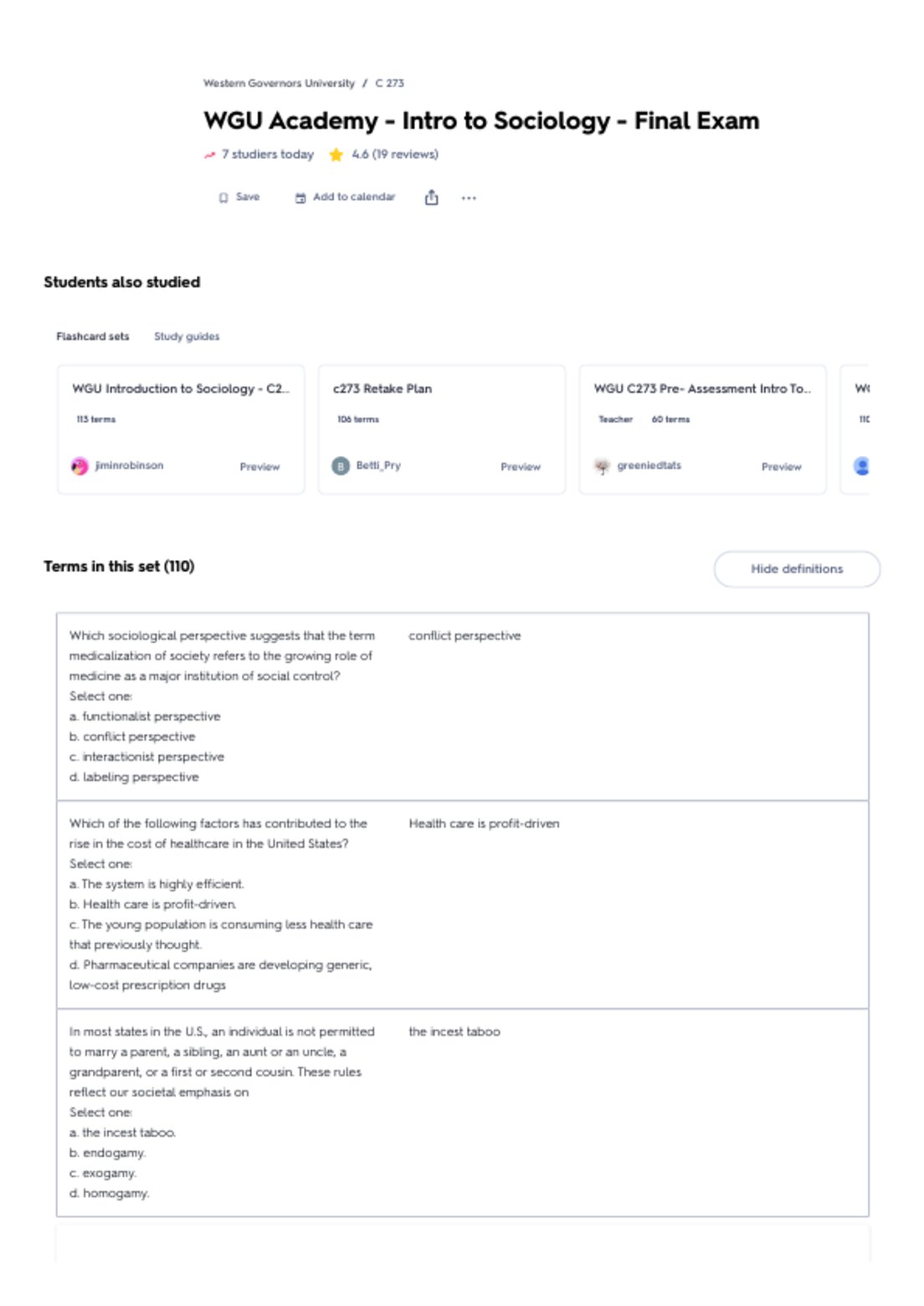WGU C273 INTRODUCTION TO SOCIOLOGY OBJECTIVE ASSESSMENT preview