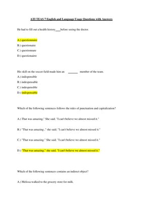 TEAS 7 English and Language Usage Exam Questions and Answers – Complete Practice Guide