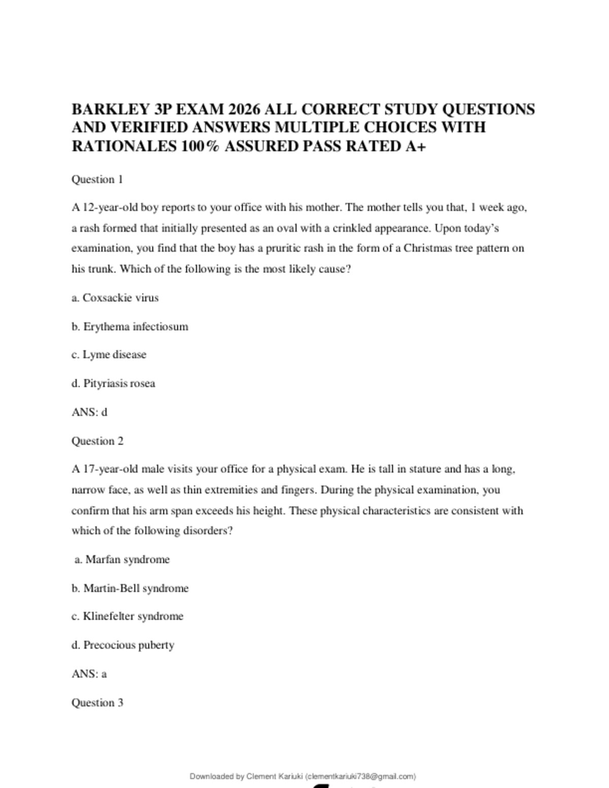 BARKLEY 3P EXAM 2026 ALL CORRECT STUDY QUESTIONS AND VERIFIED ANSWERS MULTIPLE CHOICES WITH RATIONALES 100% ASSURED PASS RATED A+