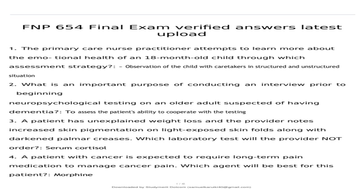 FNP654/FNP 654 (LATEST 2026/2027 UPDATE) FAMILY PRIMARY CARE II EXAM REVIEW| QUESTIONS AND VERIFIED ANSWERS| 100% CORRECT| GRADE A - GCU