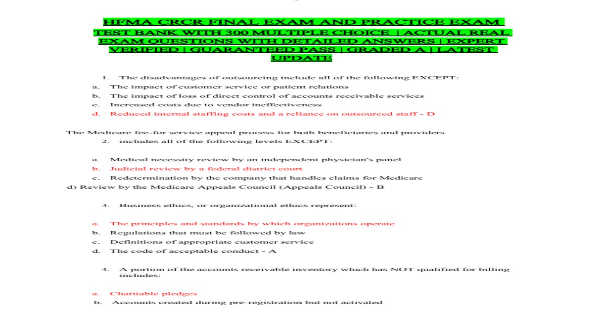 Hfma crcr final exam and practice exam test bank
