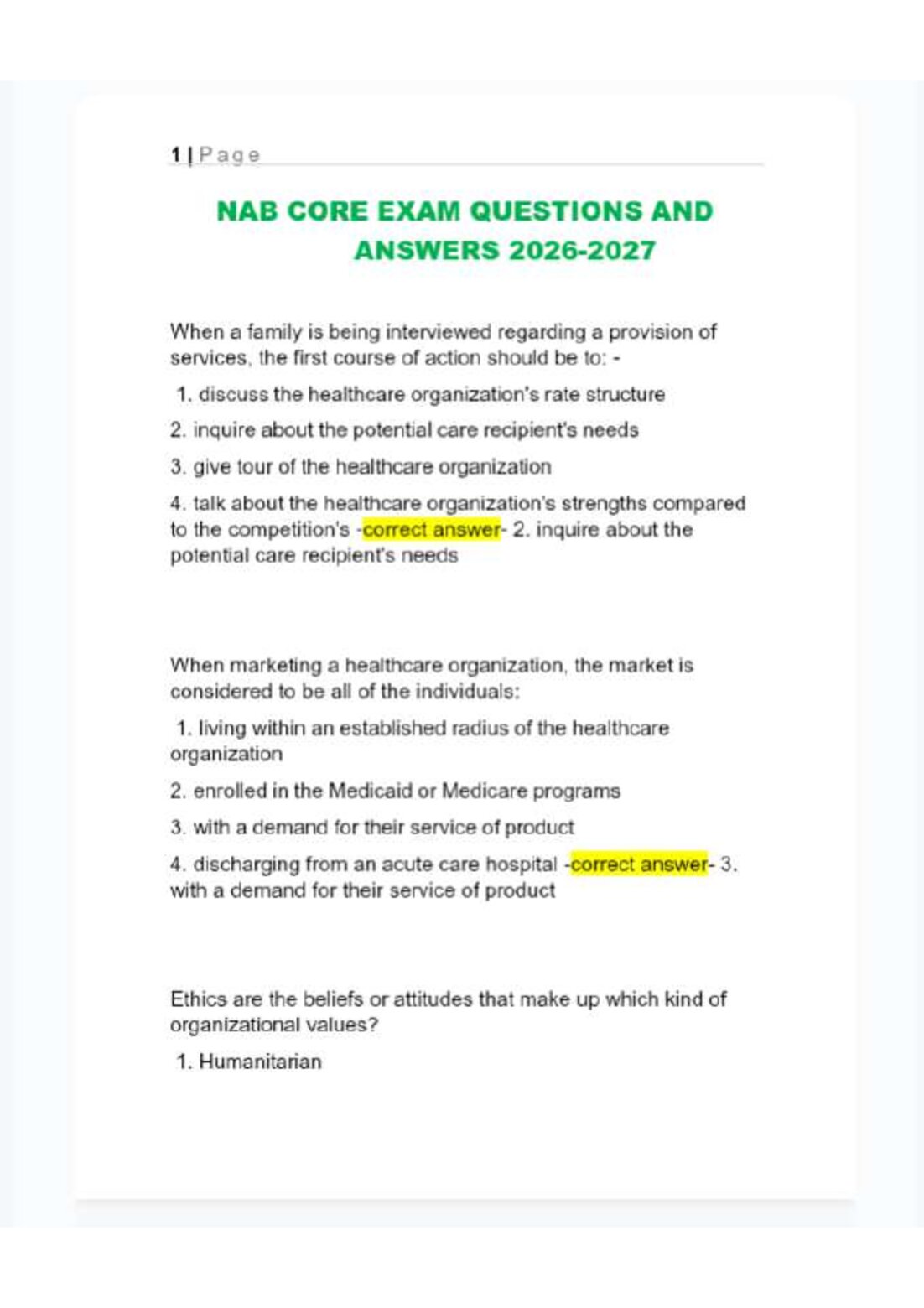 NAB CORE Exam Questions and Answers 2026–2027 | Complete Nursing Home Administrator Prep preview