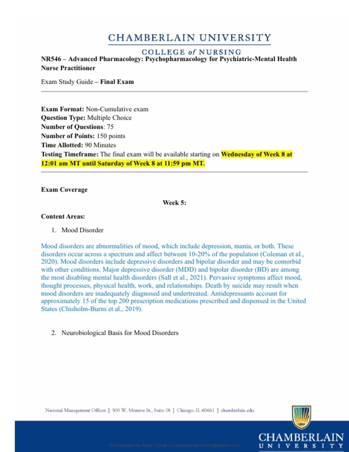 NR546 / NR 546 Final Exam Advanced Pharmacology Psychopharmacology preview