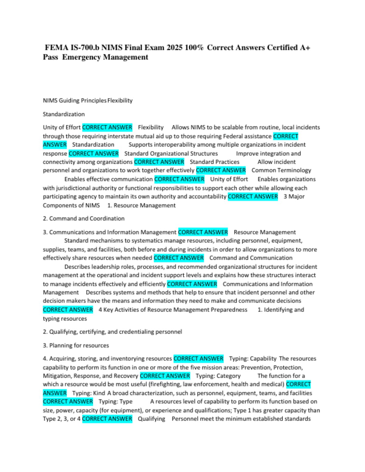 FEMA IS-700 Exam | Verified Questions and Correct Answers | Newest 2025/2026 Edition | Just Released and A+ Graded preview