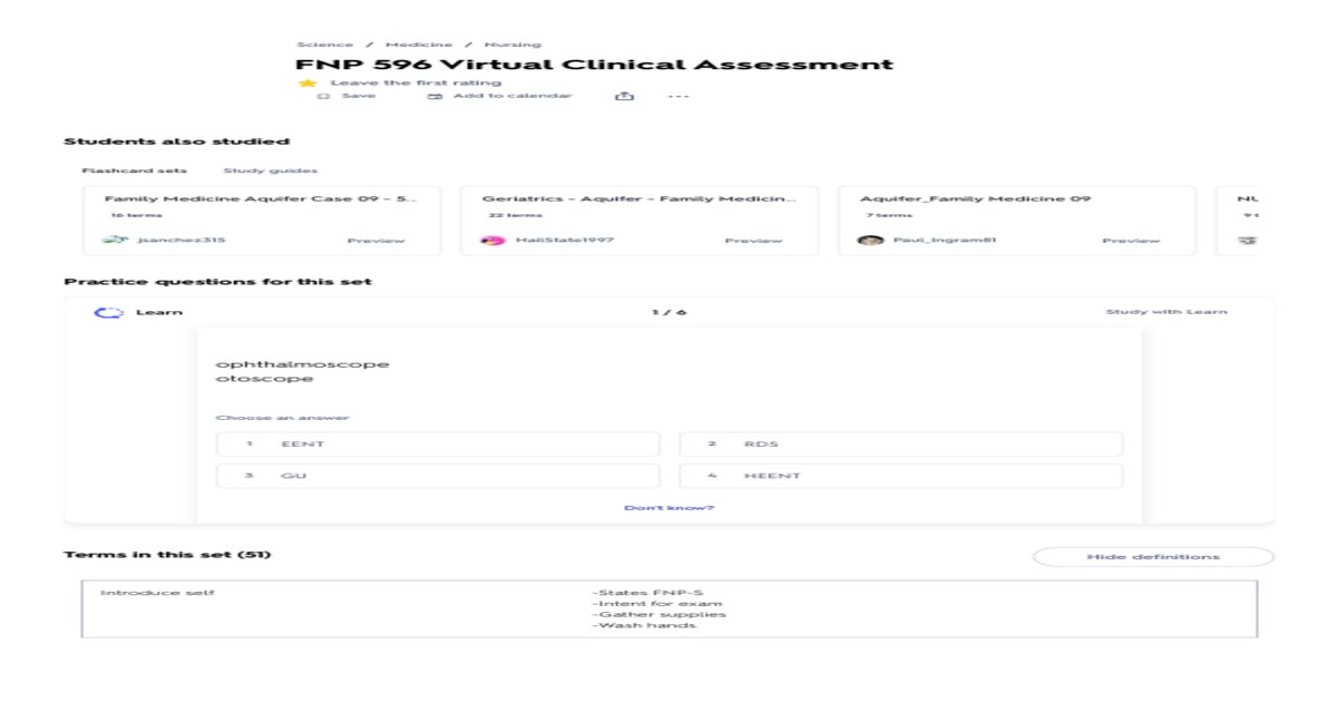 FNP 596 VIRTUAL CLINICAL ASSESSMENT EXAM 2025/2026 QUESTIONS AND ANSWERS 100% PASS preview