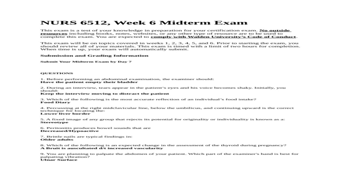 Nurs 6512 week 6 midterm exam