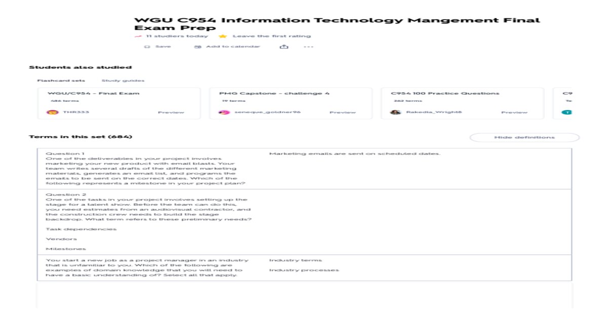 WGU C954 Information Technology Management OA Final Exam