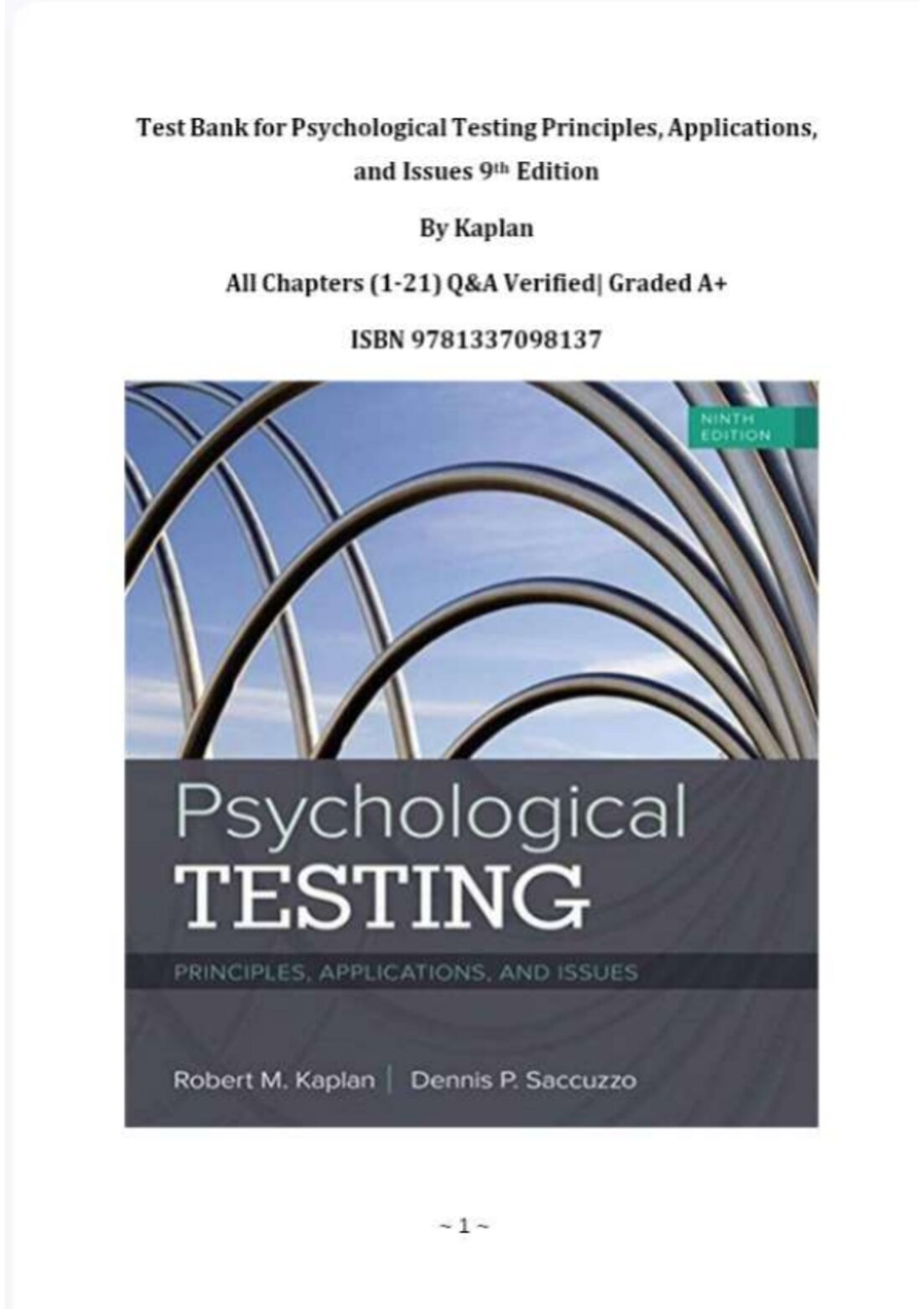 Test Bank for Psychological Testing Principles, Applications, and Issues 9th Edition By Kaplan preview